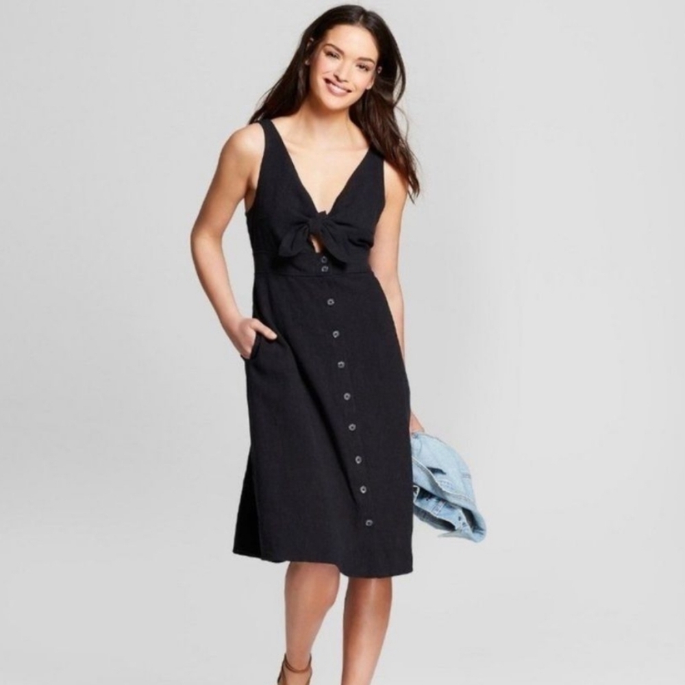 UNIVERSAL THREAD Black Sleeveless Tie Front Sundress with Pockets Size XS